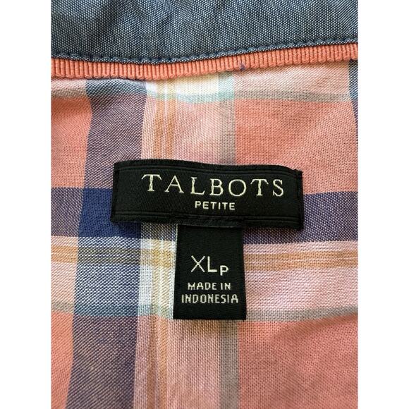 TALBOTS Classic Cotton Button Down Shirt Pink Plaid Women's Size XLP - Picture 6 of 9